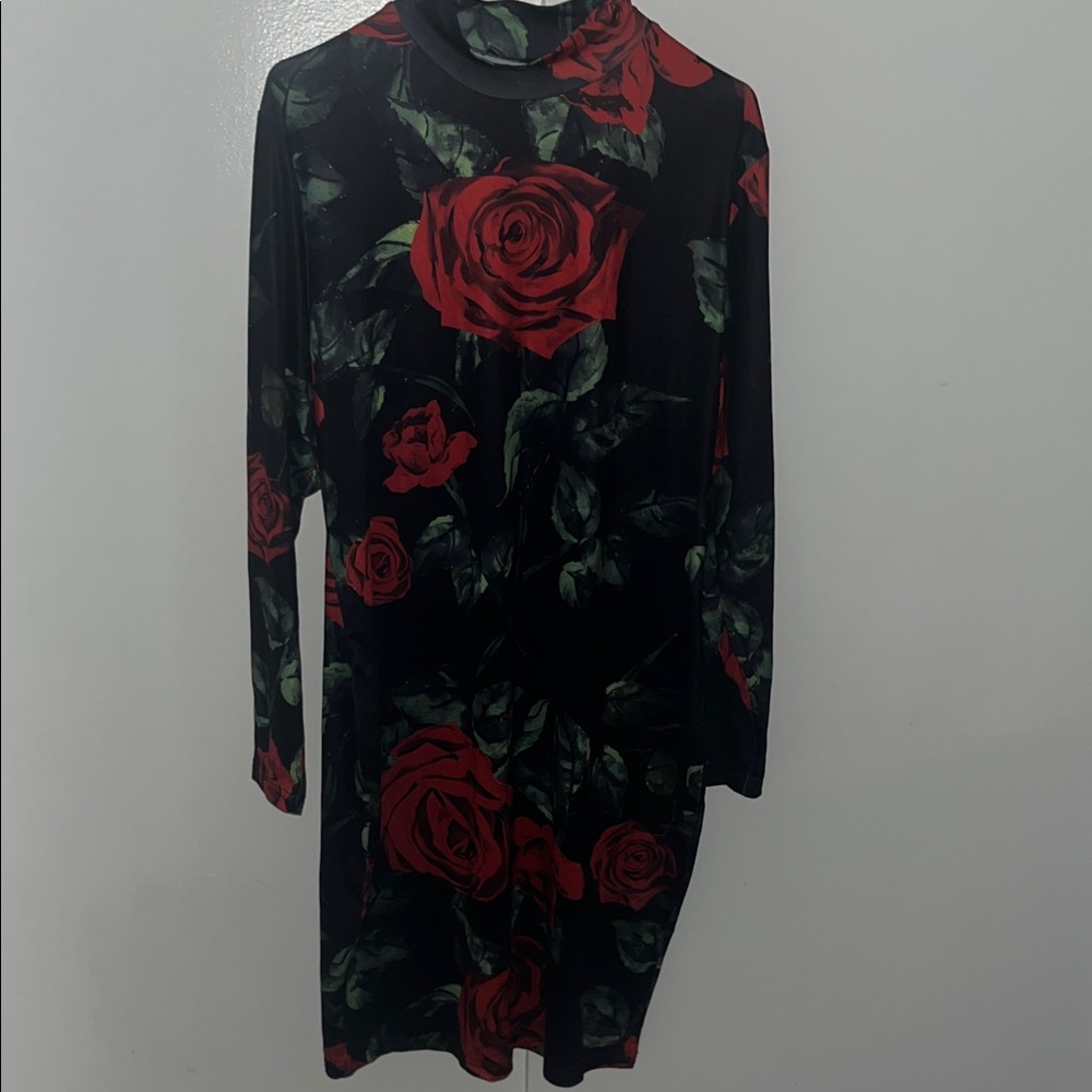 Floral Black and Red Women's Dress